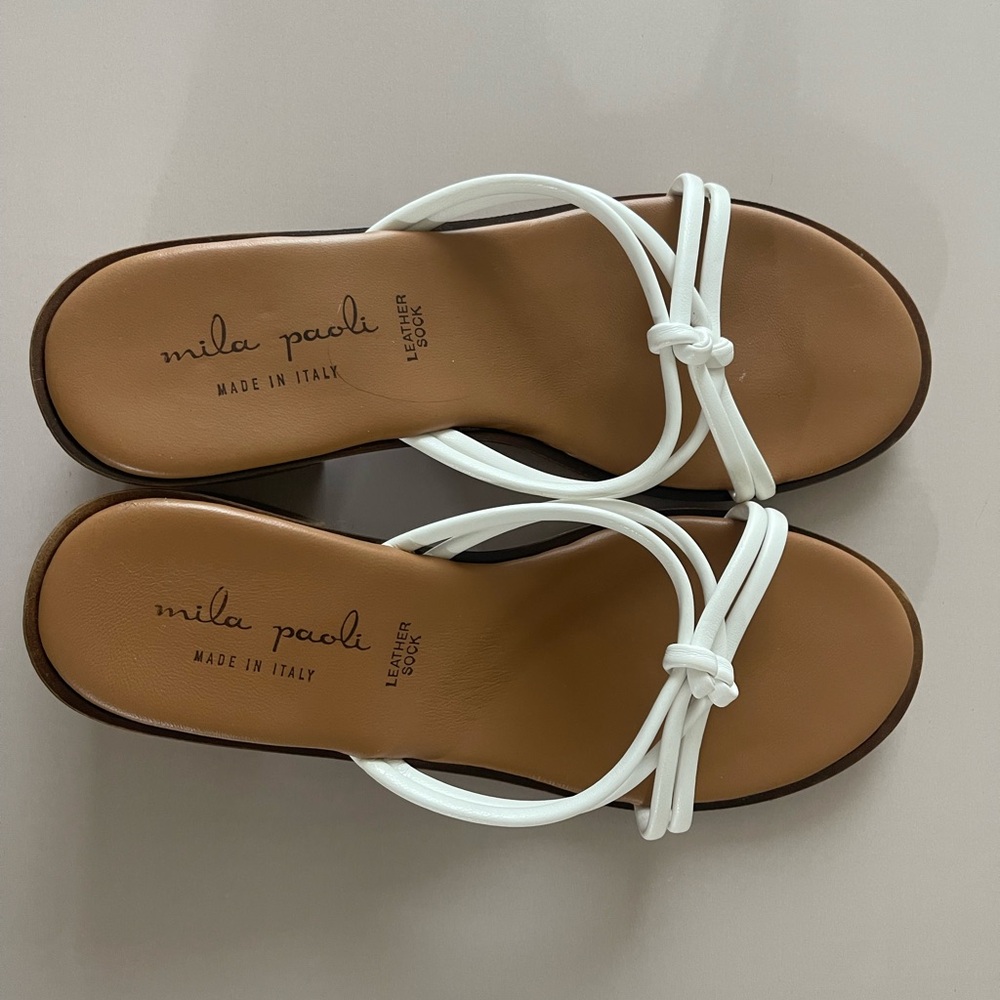 Y2K vintage Mila Paoli Women's White summer european kitten heel Sandals 6.5